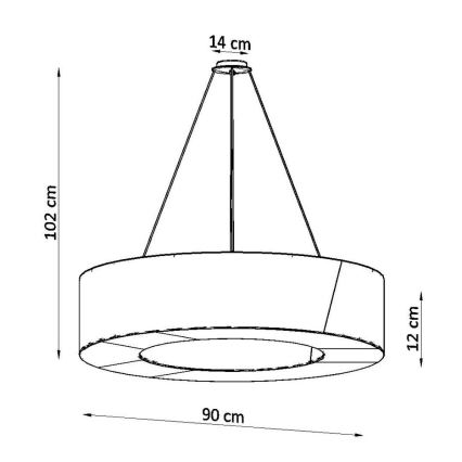 Kattokruunu johdossa SATURNO SLIM 8xE27/60W/230V d. 90 cm musta