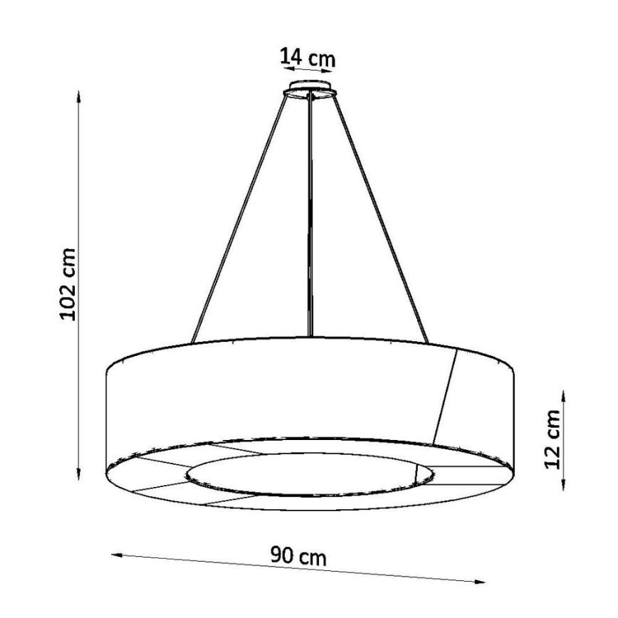 Kattokruunu johdossa SATURNO SLIM 8xE27/60W/230V d. 90 cm musta