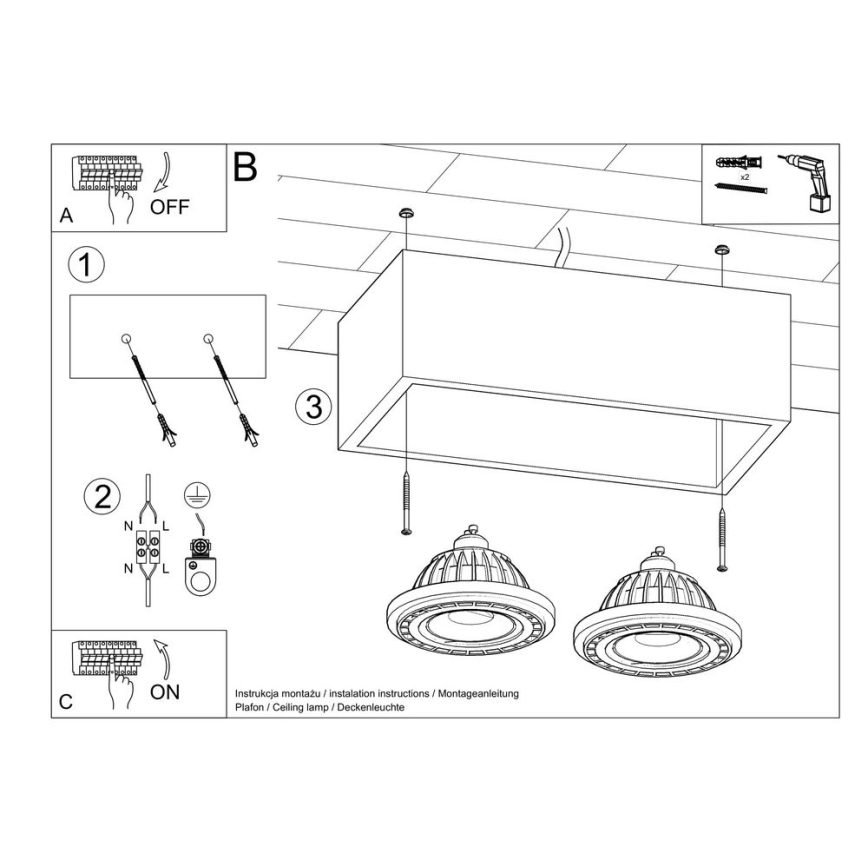 Kattovalo QUATRO AR111 2xGU10/40W/230V pyökki
