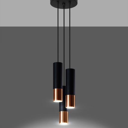 Kattokruunu johdossa LOOPEZ 3xGU10/10W/230V pyöreä musta/kupari