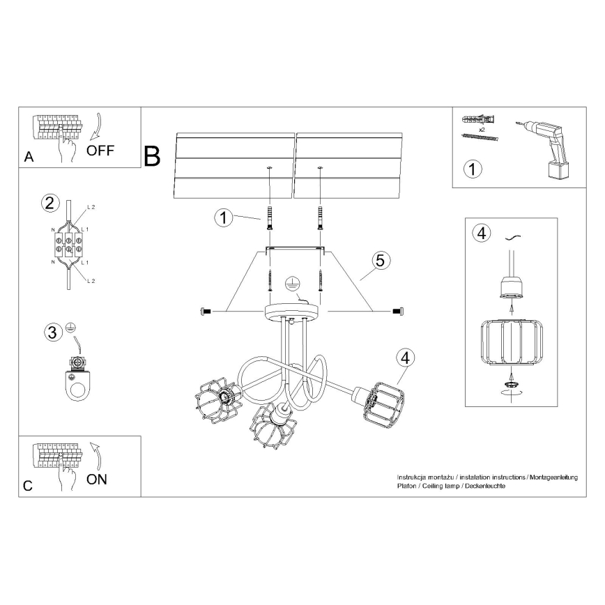 Kattokruunu pylväässä BELUCI 3xE14/40W/230V musta