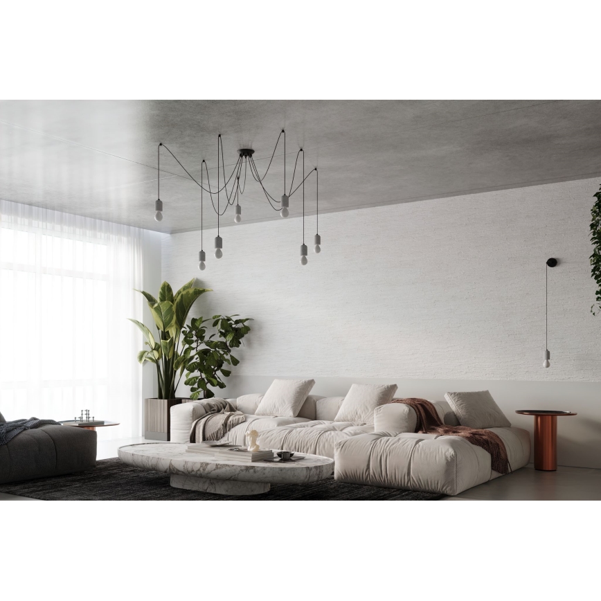 Kattokruunu johdossa NESO 5xE27/15W/230V hämähäkki betoni