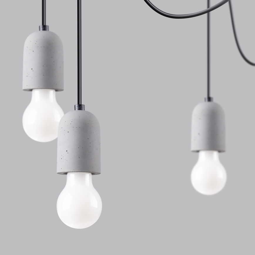Kattokruunu johdossa NESO 7xE27/15W/230V hämähäkki betoni