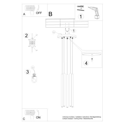 Kattokruunu johdossa PASTELO 5xG9/8W/230V musta