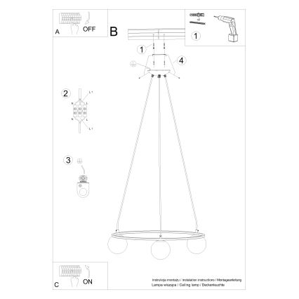 Kattokruunu johdossa YOLI 3xG9/8W/230V musta