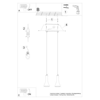 Kattokruunu johdossa REA 2xE14/12W/230V betoni
