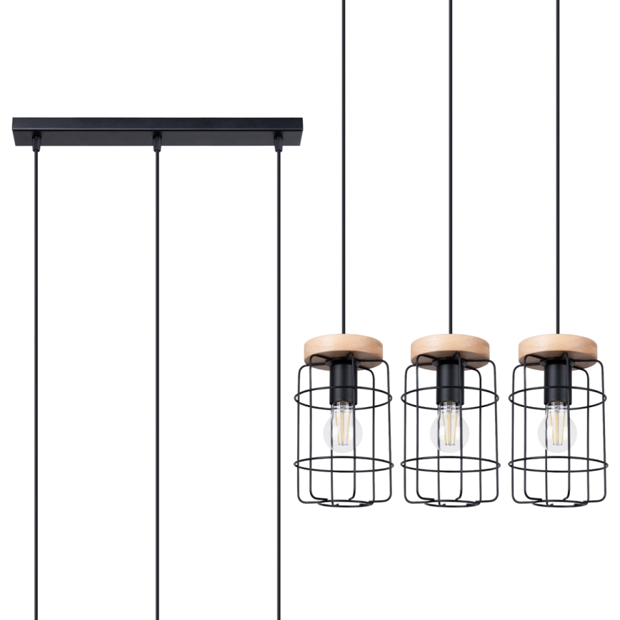 Kattokruunu johdossa GOTTO 3xE27/15W/230V musta/pyökki