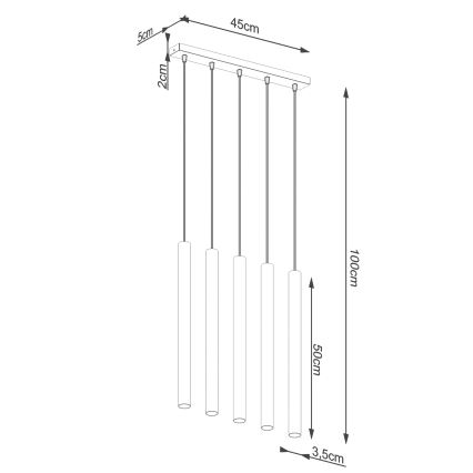Kattokruunu johdossa PASTELO 5xG9/8W/230V betoni