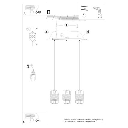 Kattokruunu johdossa GIZUR 3xE27/15W/230V
