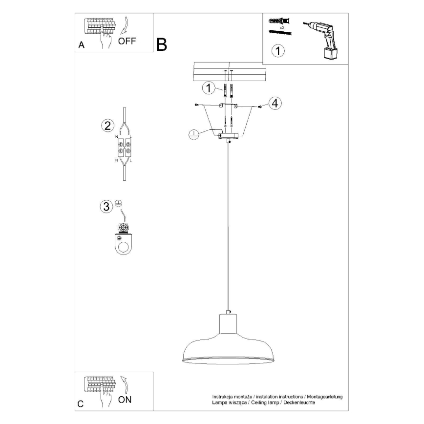 Kattokruunu johdossa INDY 1xE27/15W/230V halkaisija 38 cm musta