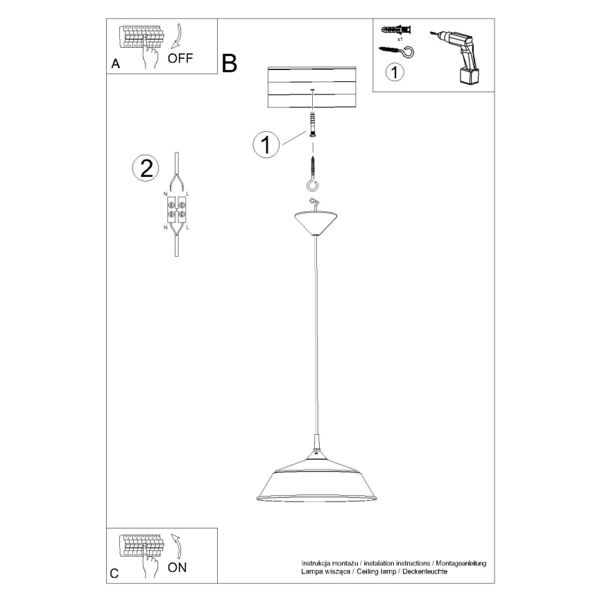 Kattokruunu johdossa FRIKA 1xE27/15W/230V halkaisija 34 cm musta
