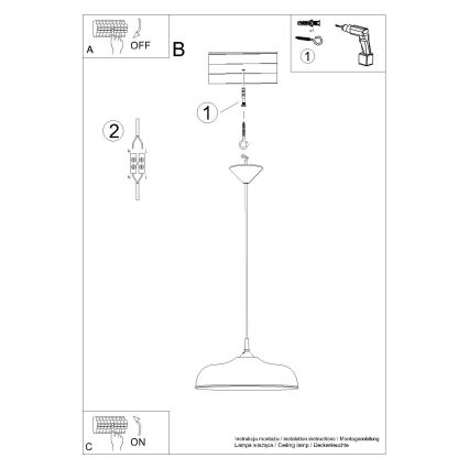 Kattokruunu johdossa GINA 1xE27/15W/230V halkaisija 38 cm musta