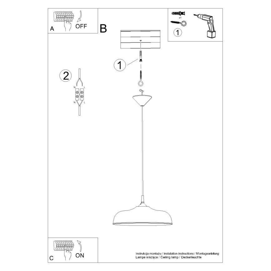Kattokruunu johdossa GINA 1xE27/15W/230V halkaisija 38 cm musta