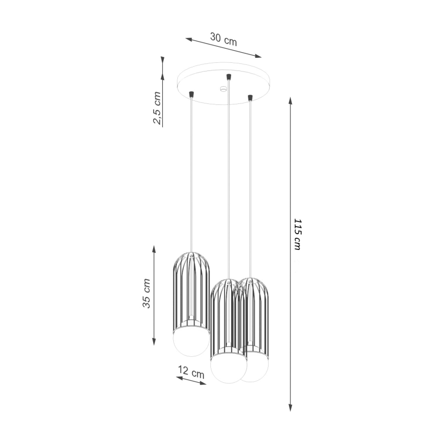 Kattokruunu johdossa BRINA 3xG9/8W/230V musta