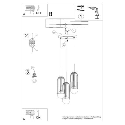 Kattokruunu johdossa BRINA 3xG9/8W/230V musta