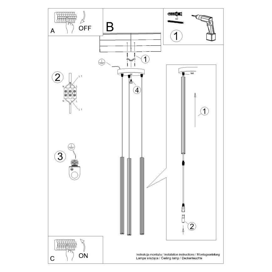 Kattokruunu johdossa ARCHE 3xG9/8W/230V valkoinen