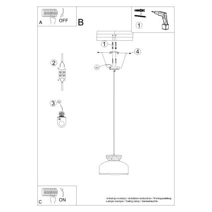 Kattokruunu johdossa MARION 1xE27/15W/230V halkaisija 29,5 cm valkoinen