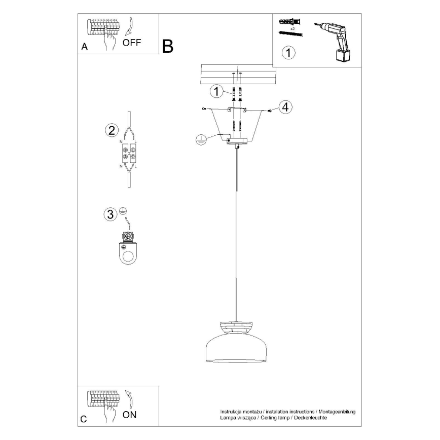 Kattokruunu johdossa MARION 1xE27/15W/230V halkaisija 29,5 cm valkoinen