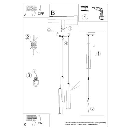 Kattokruunu johdossa PRYSM 3xG9/8W/230V musta