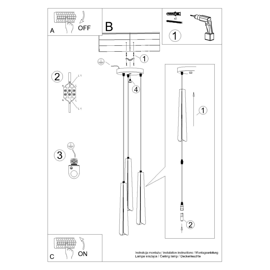 Kattokruunu johdossa PRYSM 3xG9/8W/230V musta
