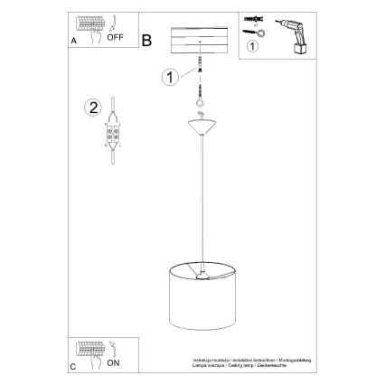 Kattokruunu johdossa NOVA 1xE27/15W/230V halkaisija 30 cm musta