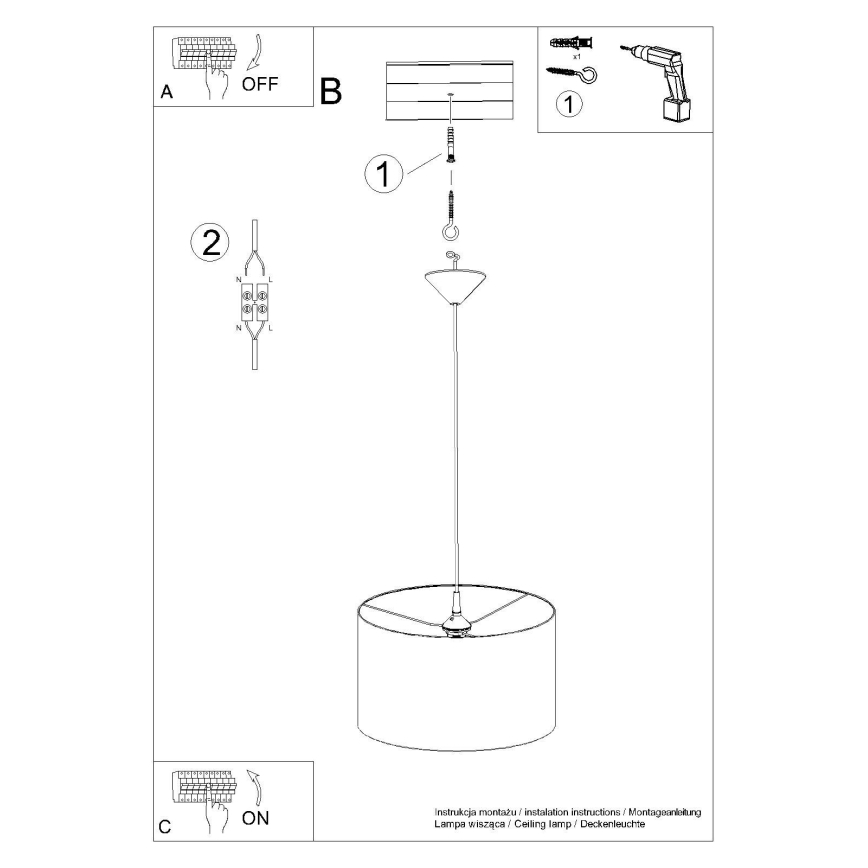 Kattokruunu johdossa NOVA 1xE27/15W/230V halkaisija 40 cm musta