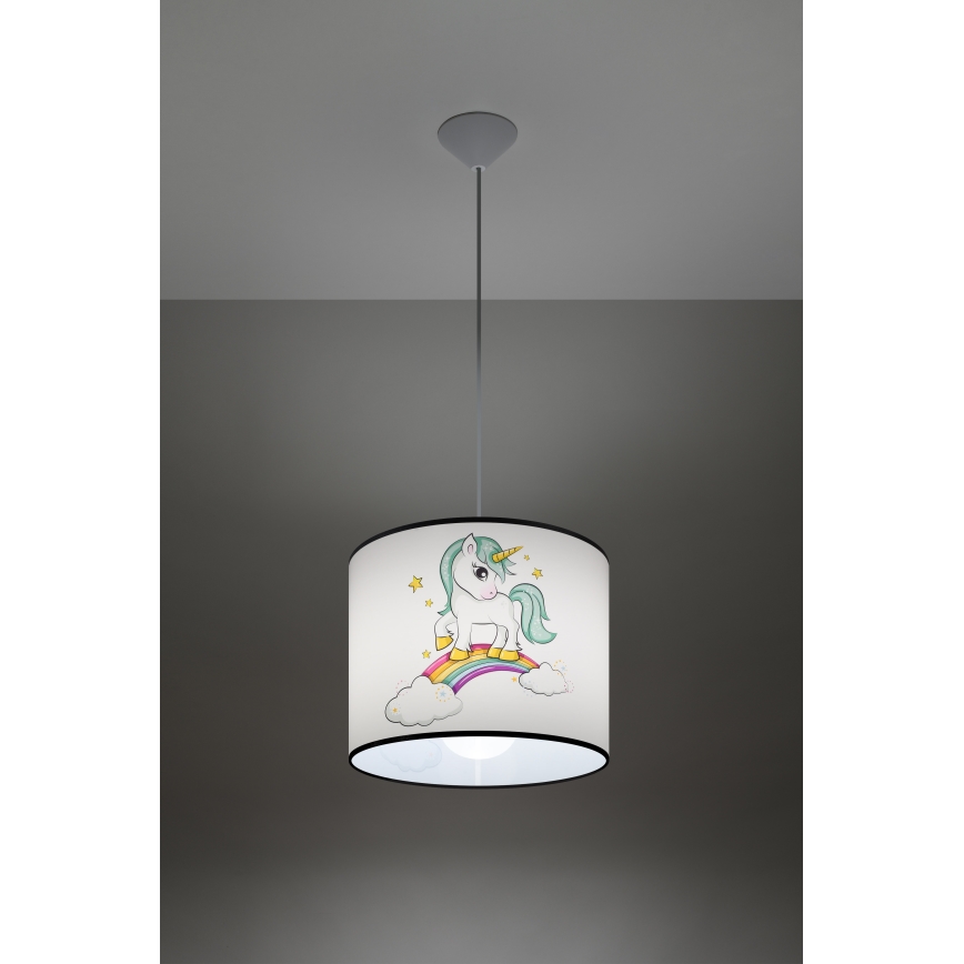 Lasten riipuskattokruunu johdossa UNICORN 1xE27/15W/230V halkaisija 30 cm yksisarvinen