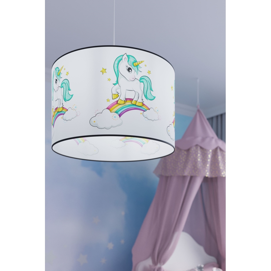 Lasten riipuskattokruunu johdossa UNICORN 1xE27/15W/230V halkaisija 30 cm yksisarvinen