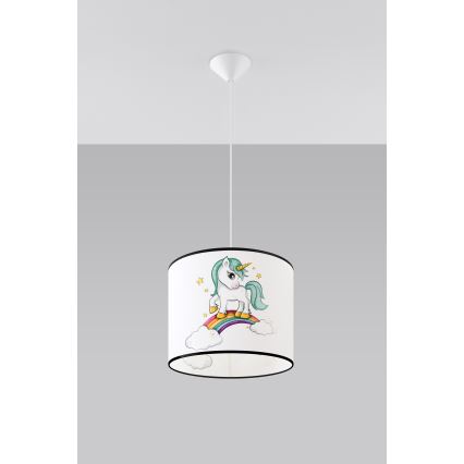 Lasten riipuskattokruunu johdossa UNICORN 1xE27/15W/230V halkaisija 30 cm yksisarvinen
