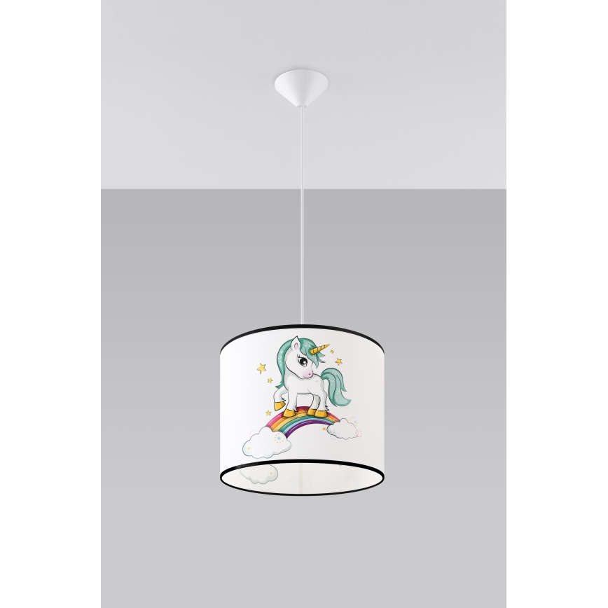 Lasten riipuskattokruunu johdossa UNICORN 1xE27/15W/230V halkaisija 30 cm yksisarvinen