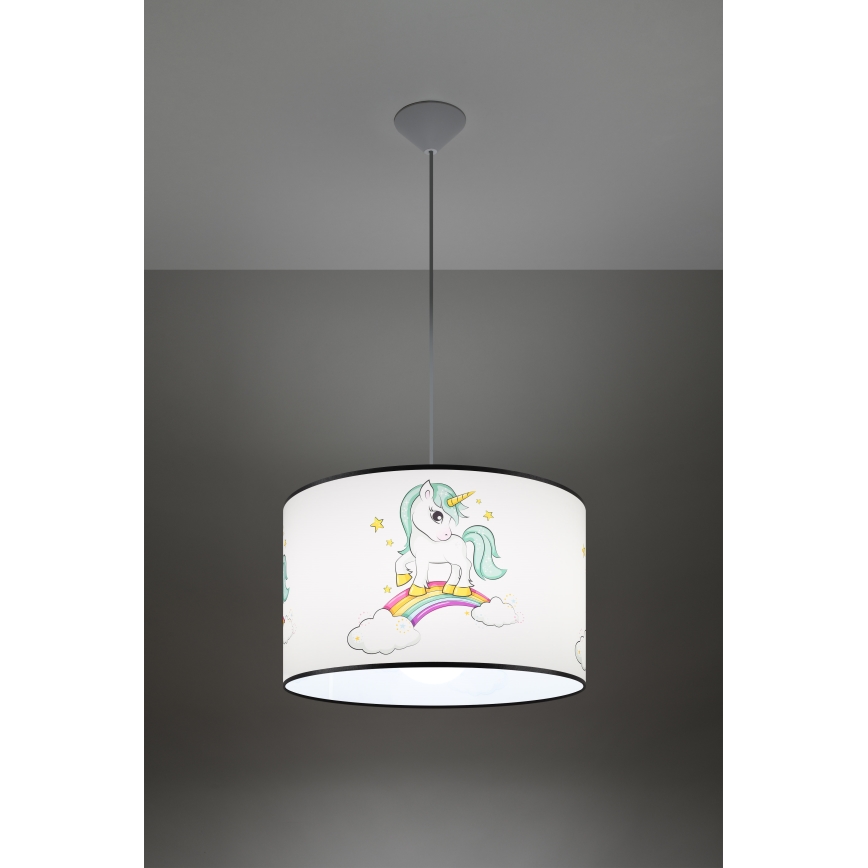 Lasten riipuskattokruunu johdossa UNICORN 1xE27/15W/230V halkaisija 40 cm yksisarvinen