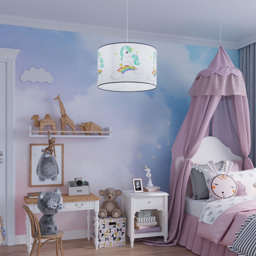 Lasten riipuskattokruunu johdossa UNICORN 1xE27/15W/230V halkaisija 40 cm yksisarvinen