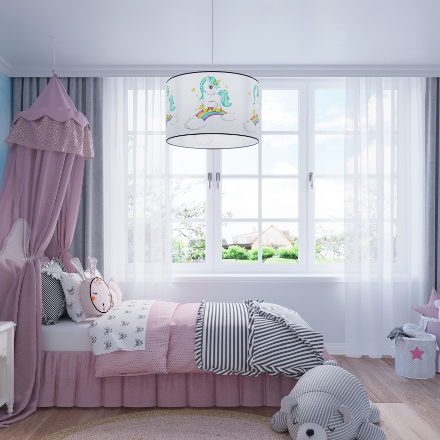 Lasten riipuskattokruunu johdossa UNICORN 1xE27/15W/230V halkaisija 40 cm yksisarvinen