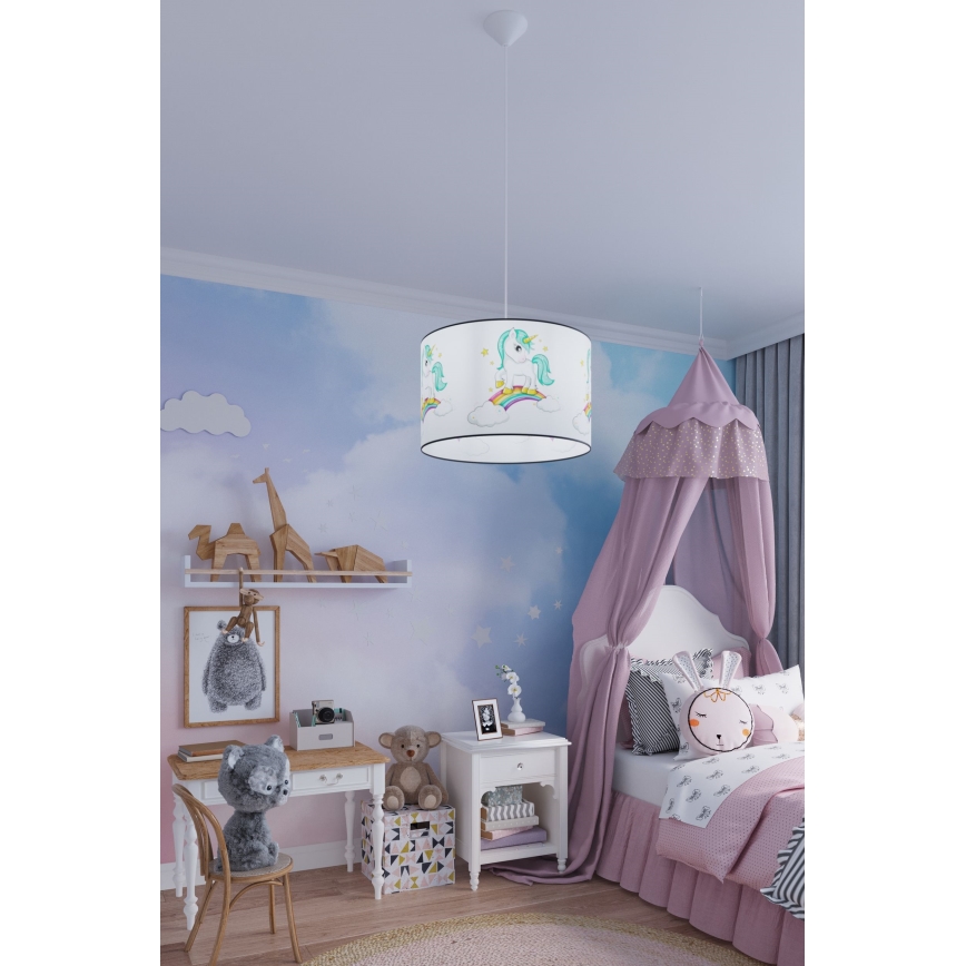Lasten riipuskattokruunu johdossa UNICORN 1xE27/15W/230V halkaisija 40 cm yksisarvinen