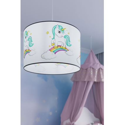 Lasten riipuskattokruunu johdossa UNICORN 1xE27/15W/230V halkaisija 40 cm yksisarvinen