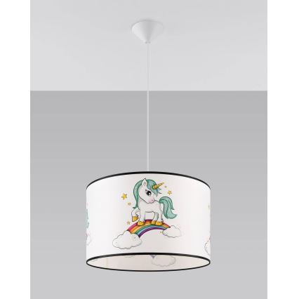 Lasten riipuskattokruunu johdossa UNICORN 1xE27/15W/230V halkaisija 40 cm yksisarvinen