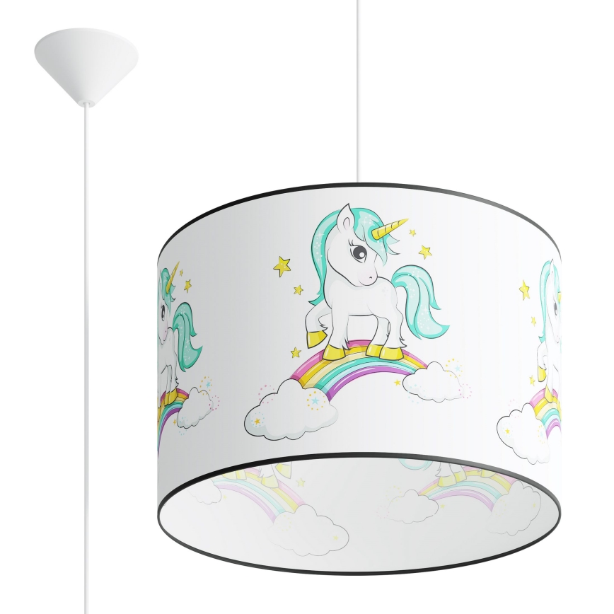 Lasten riipuskattokruunu johdossa UNICORN 1xE27/15W/230V halkaisija 40 cm yksisarvinen