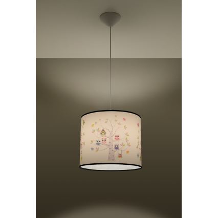 Lasten riipuskattokruunu johdossa OWLS 1xE27/15W/230V halkaisija 40 cm pöllöt