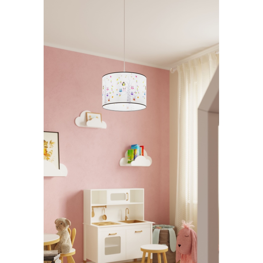 Lasten riipuskattokruunu johdossa OWLS 1xE27/15W/230V halkaisija 40 cm pöllöt