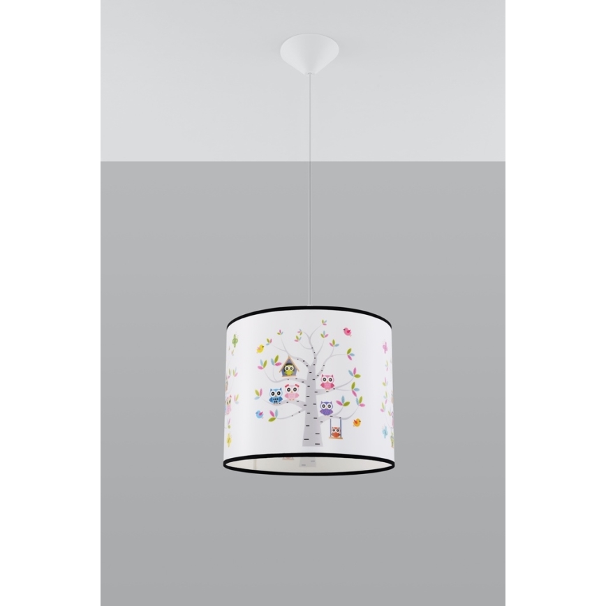 Lasten riipuskattokruunu johdossa OWLS 1xE27/15W/230V halkaisija 40 cm pöllöt