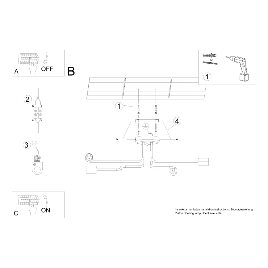 Kiinteä kattokruunu VECTOR 4xE27/15W/230V valkoinen