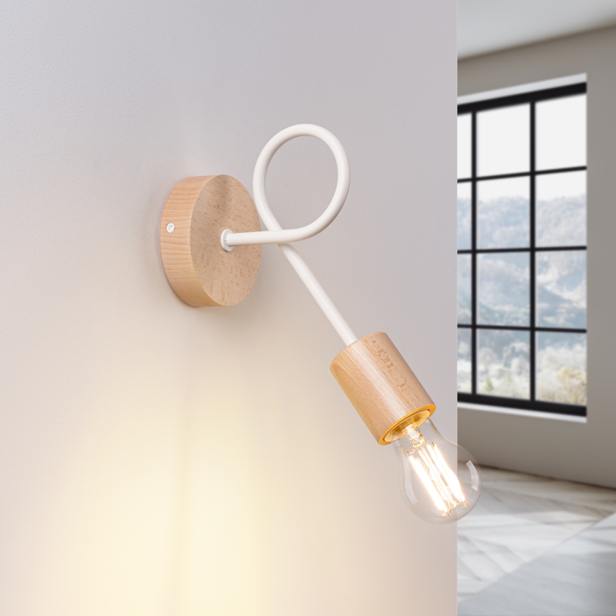 Seinävalaisin EMBER 1xE27/15W/230V valkoinen/beige/pyökki