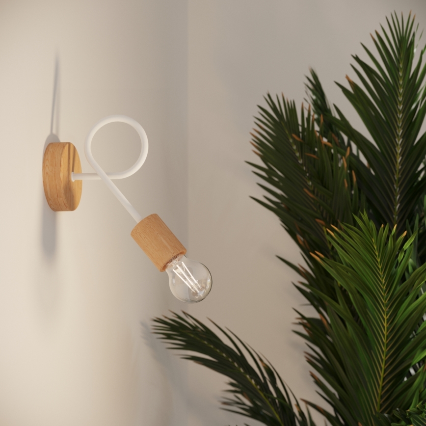 Seinävalaisin EMBER 1xE27/15W/230V valkoinen/beige/pyökki