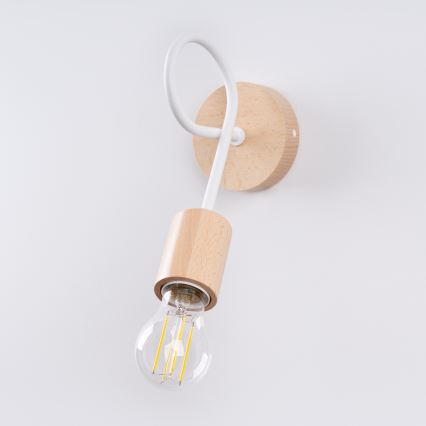 Seinävalaisin EMBER 1xE27/15W/230V valkoinen/beige/pyökki