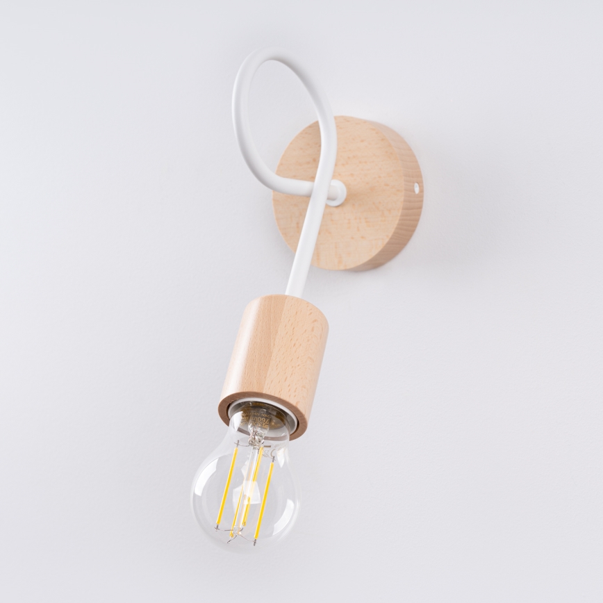 Seinävalaisin EMBER 1xE27/15W/230V valkoinen/beige/pyökki