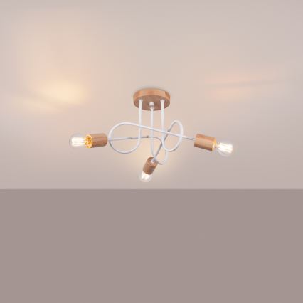Kiinteä kattokruunu EMBER 3xE27/15W/230V valkoinen/beige/pyökki