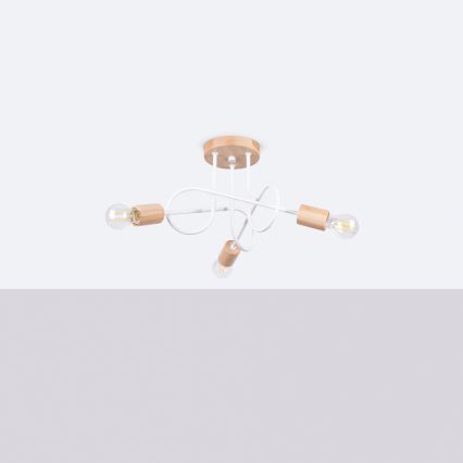 Kiinteä kattokruunu EMBER 3xE27/15W/230V valkoinen/beige/pyökki