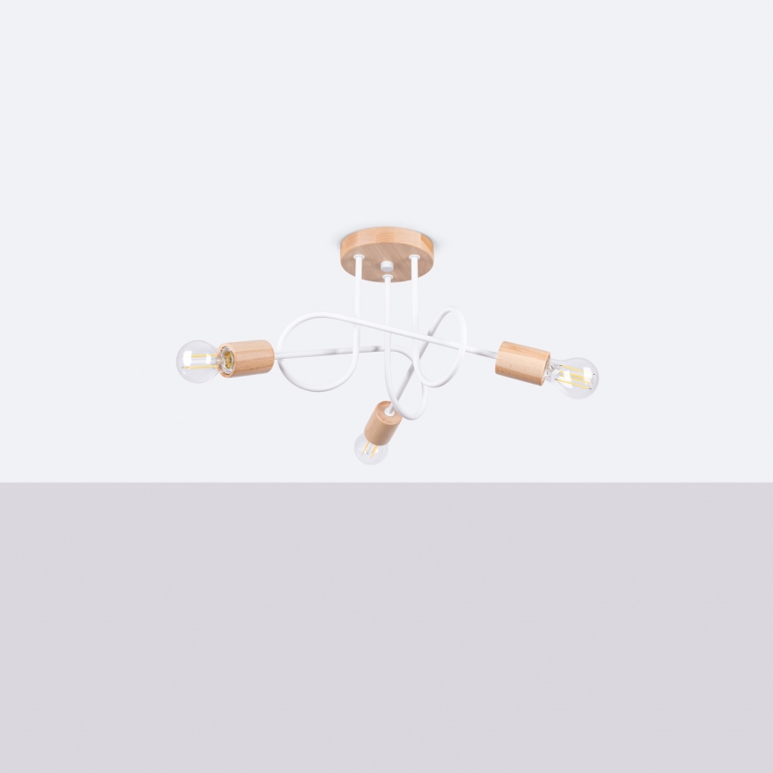 Kiinteä kattokruunu EMBER 3xE27/15W/230V valkoinen/beige/pyökki