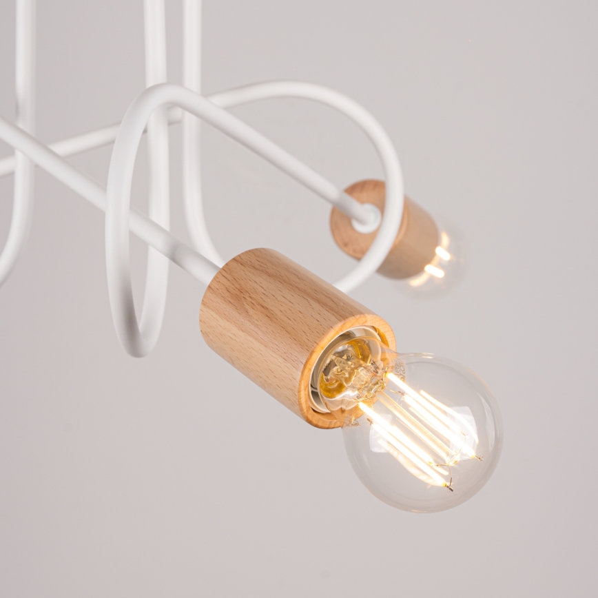 Kiinteä kattokruunu EMBER 3xE27/15W/230V valkoinen/beige/pyökki