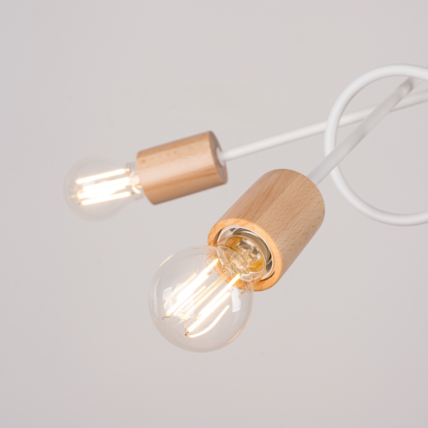 Kiinteä kattokruunu EMBER 5xE27/15W/230V valkoinen/beige/pyökki